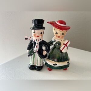 LEFTON | Holiday Christmas Shoppers Man Woman Salt Pepper Shakers Set #850 Japan